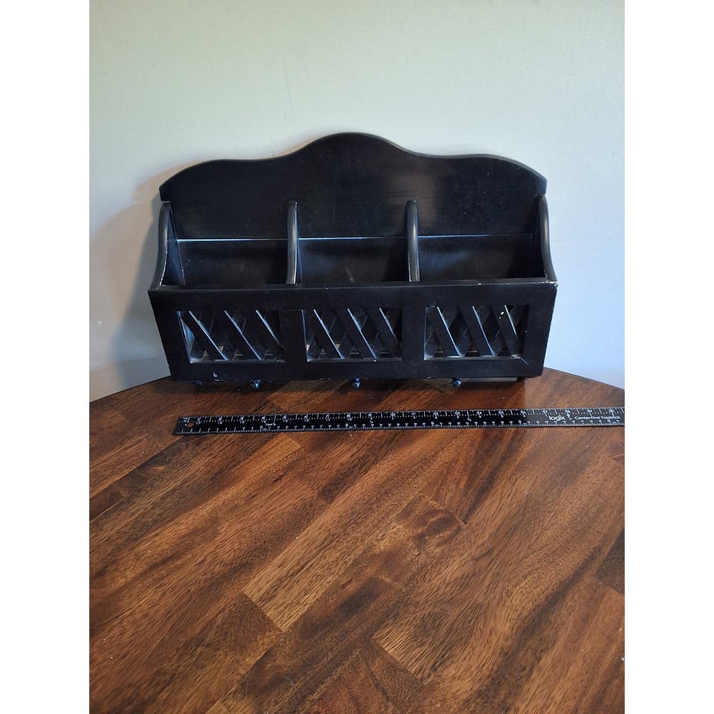Vintage Wooden Wall Mount Mail Organizer 3 Slot Letter Holder Key Rack 15 Inch